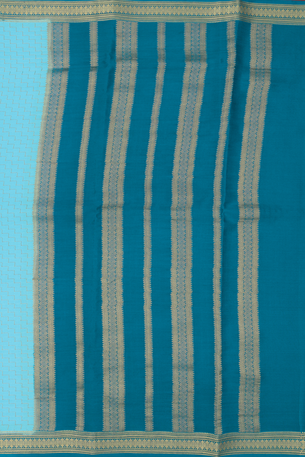 Mysore Silk Saree In Light Blue With Geometric Design