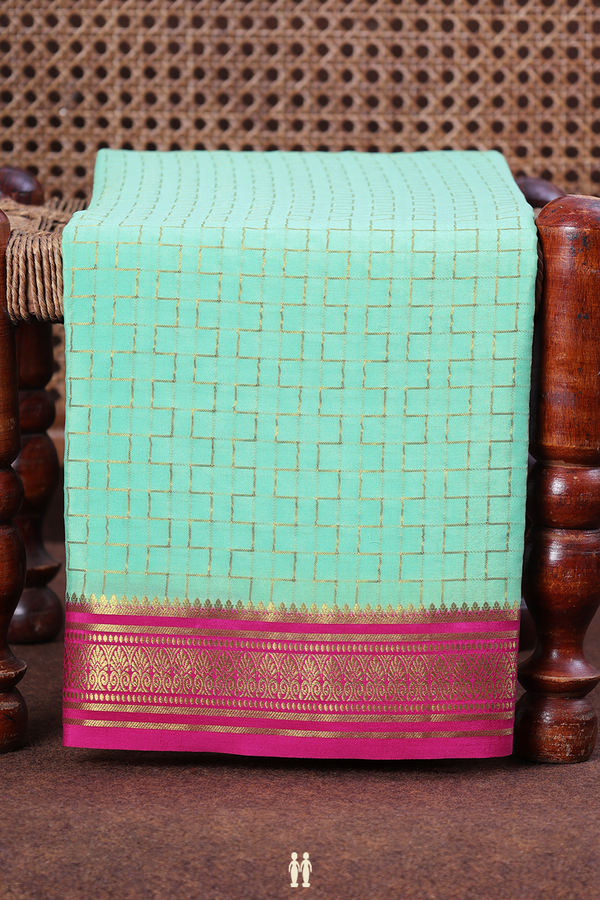 Mysore Silk Saree In Mint Green With Geometric Design