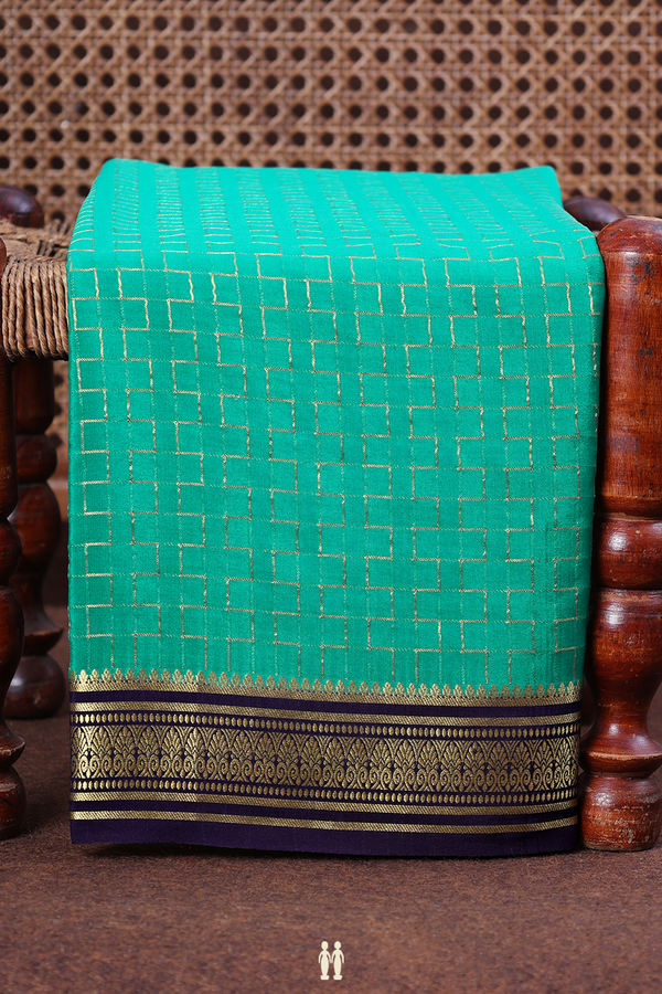 Mysore Silk Saree In Teal Green With Geometric Design