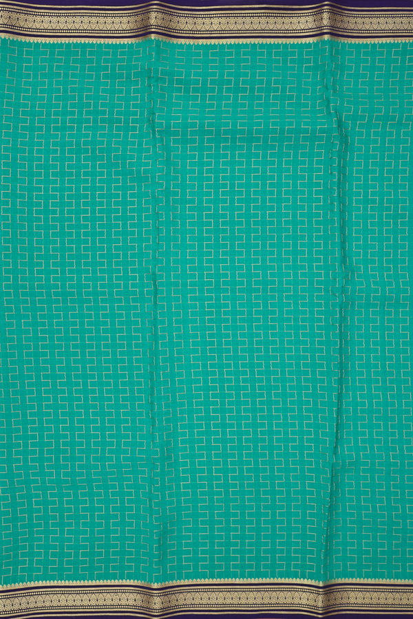 Mysore Silk Saree In Teal Green With Geometric Design