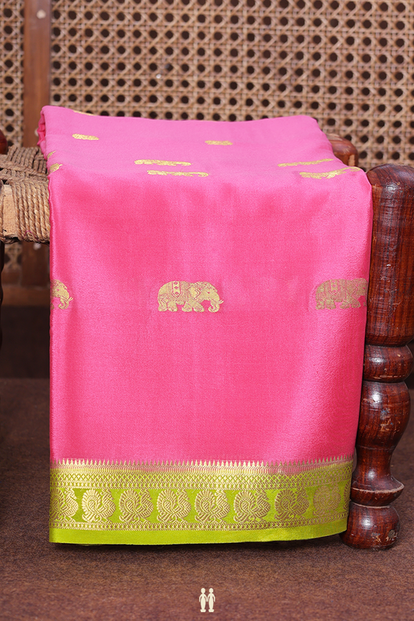 Mysore Silk Saree In Lotus Pink With Elephant Buttas