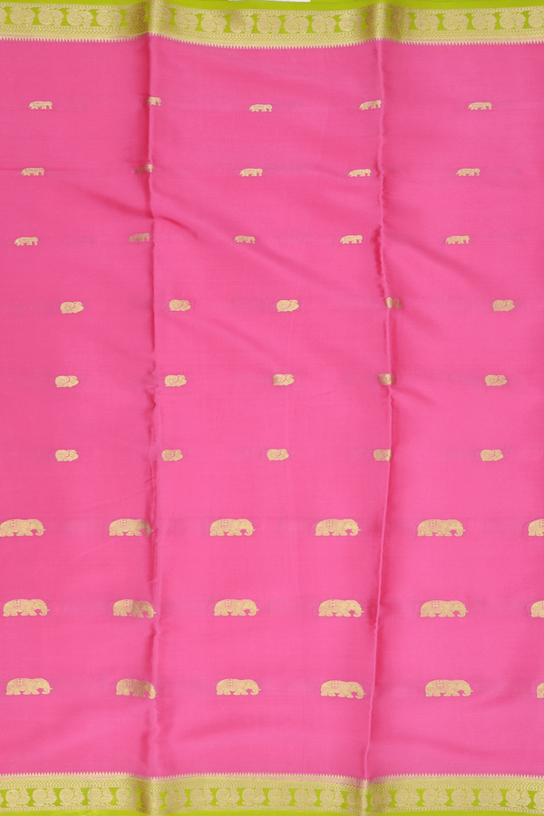 Mysore Silk Saree In Lotus Pink With Elephant Buttas