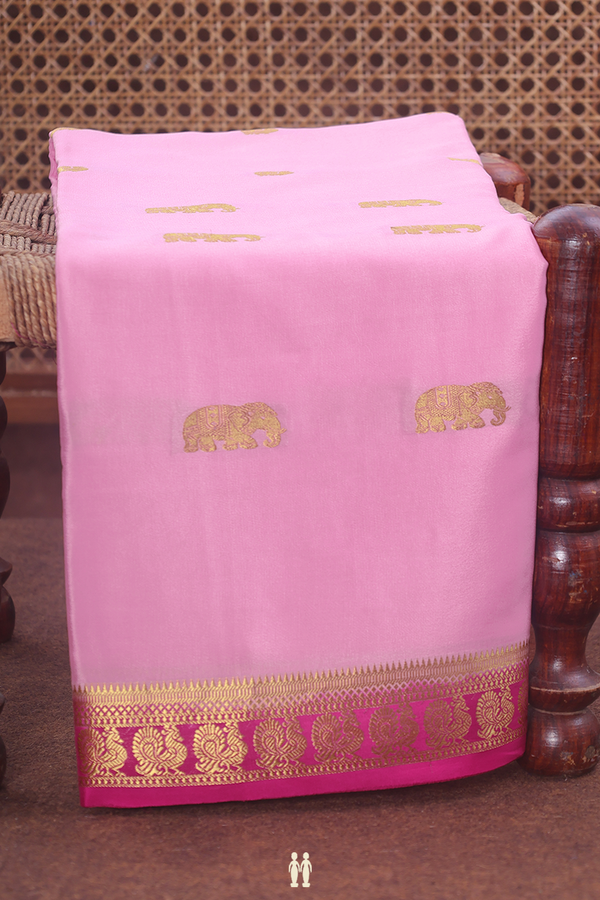 Mysore Silk Saree In Pink With Elephant Buttas