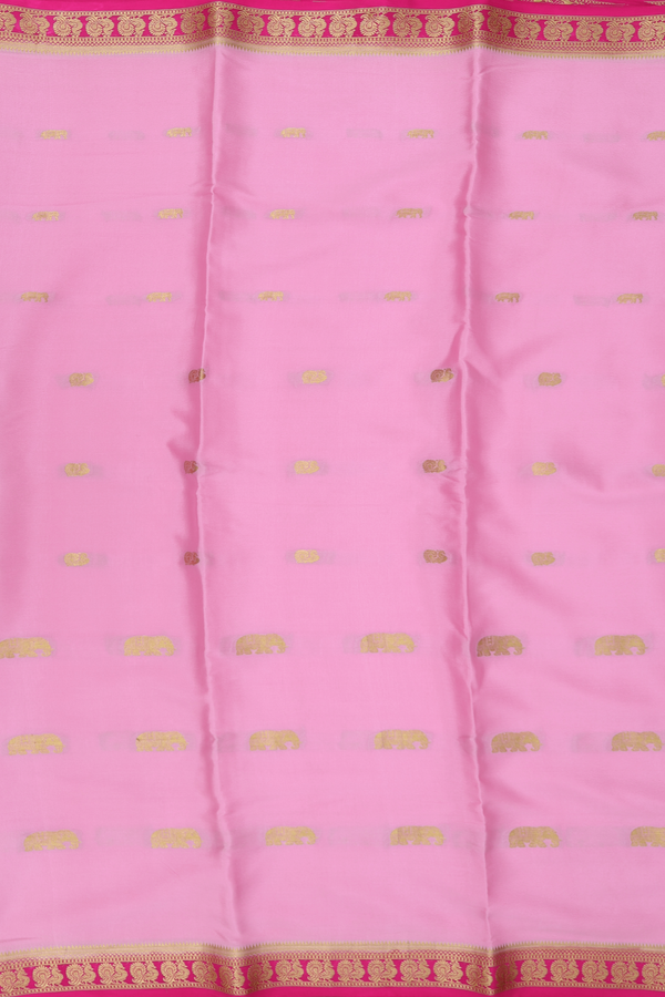 Mysore Silk Saree In Pink With Elephant Buttas