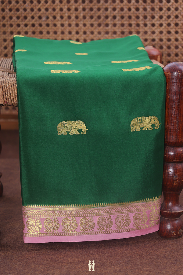 Mysore Silk Saree In Forest Green With Elephant Buttas
