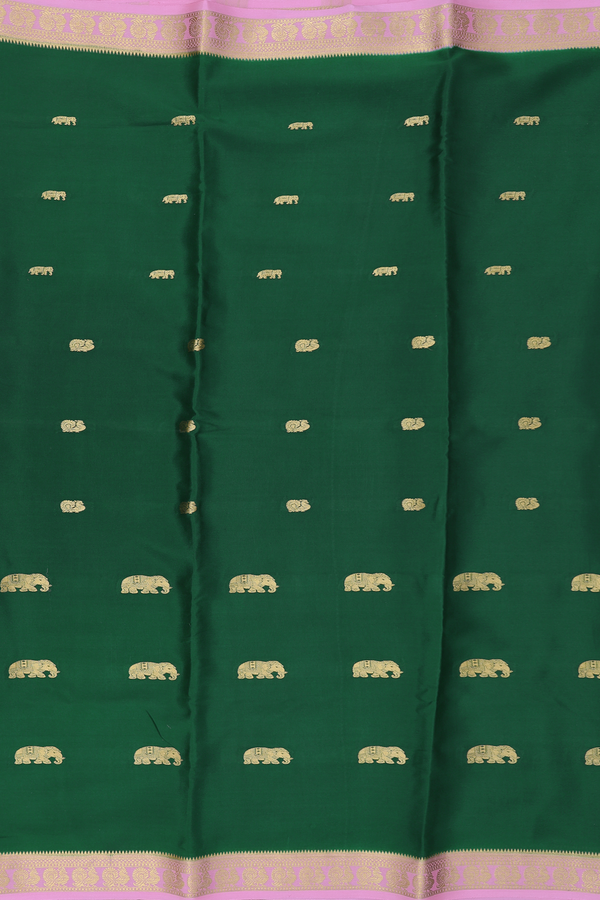 Mysore Silk Saree In Forest Green With Elephant Buttas