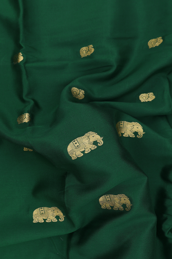 Mysore Silk Saree In Forest Green With Elephant Buttas