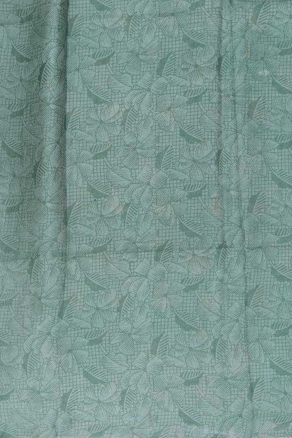 Printed Silk Saree In Dusty Green With Floral Design