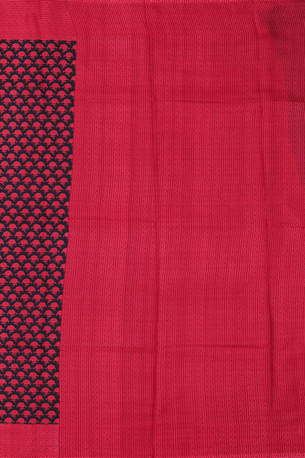 Printed Silk Saree In Black With Floral Buttas