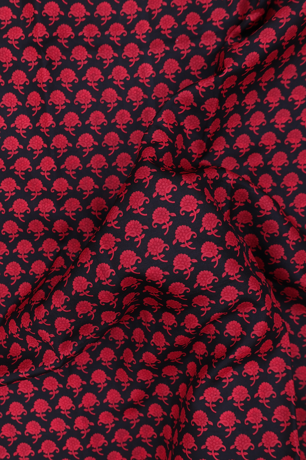 Printed Silk Saree In Black With Floral Buttas