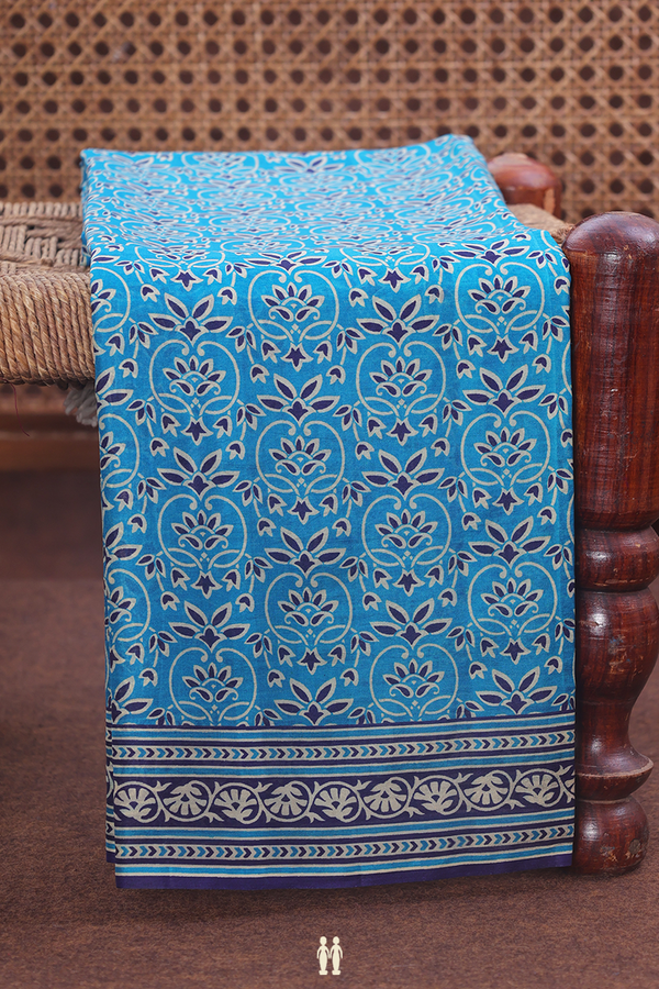 Printed Silk Saree In Teal Blue With Allover Design