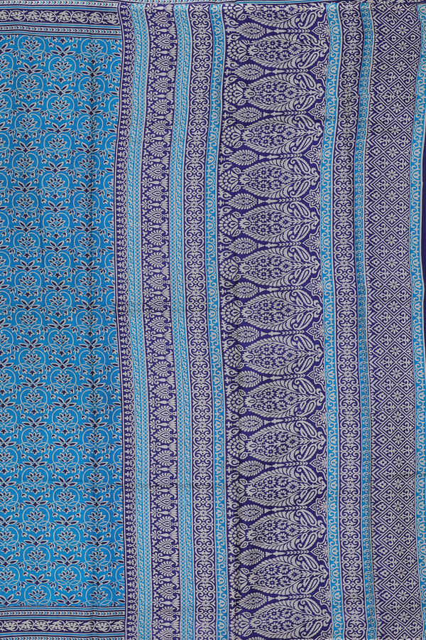 Printed Silk Saree In Teal Blue With Allover Design