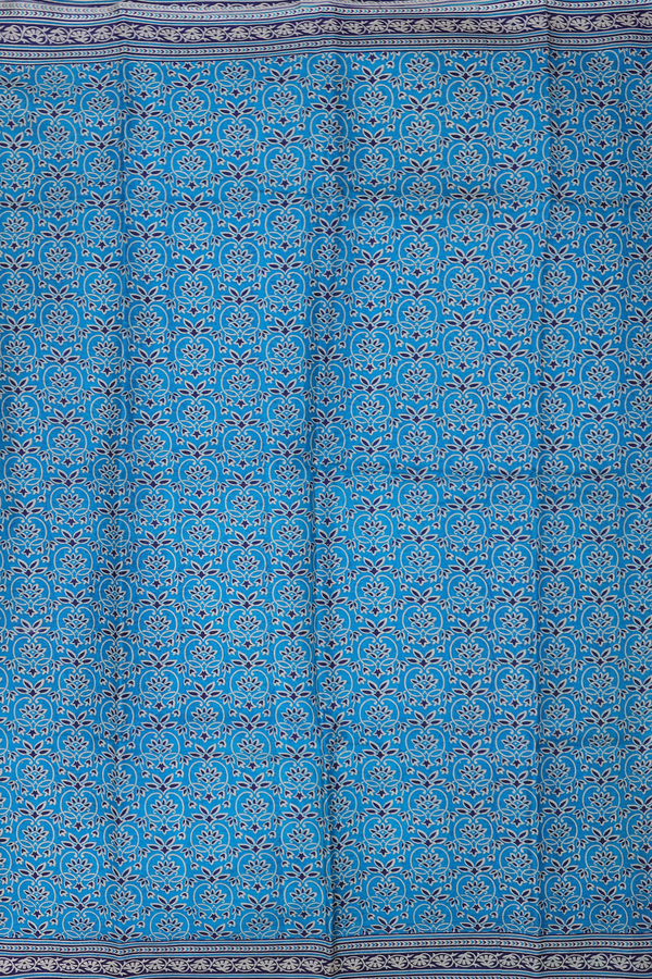 Printed Silk Saree In Teal Blue With Allover Design