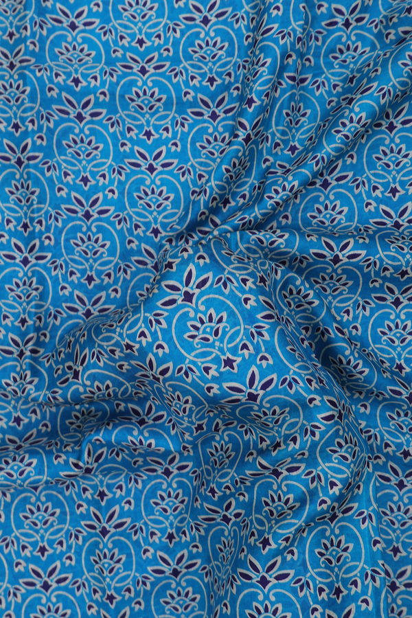 Printed Silk Saree In Teal Blue With Allover Design