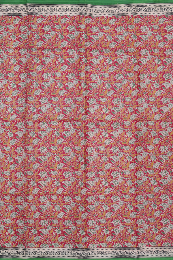 Printed Silk Saree In Crimson Red With Paisley Design