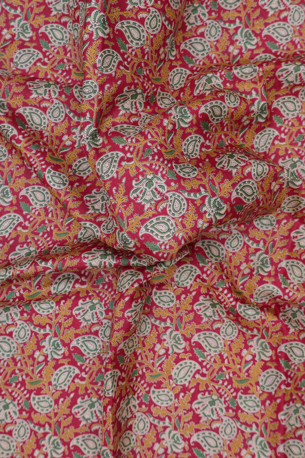 Printed Silk Saree In Crimson Red With Paisley Design