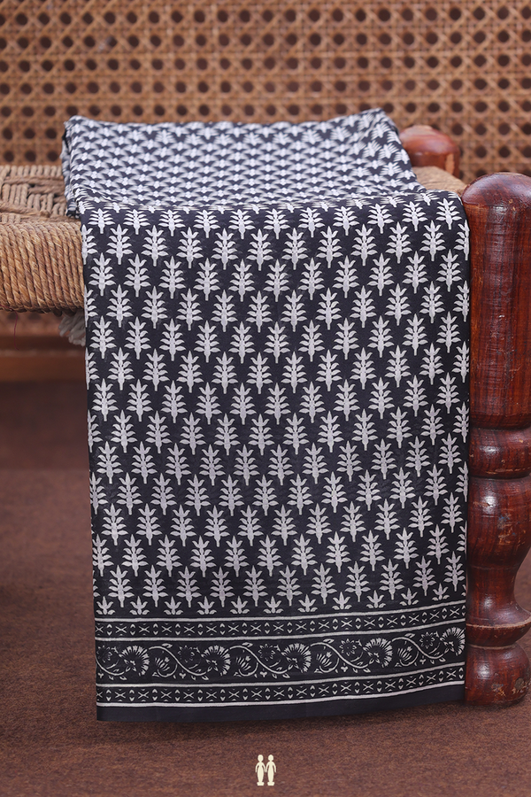 Printed Silk Saree In Black With Allover Design