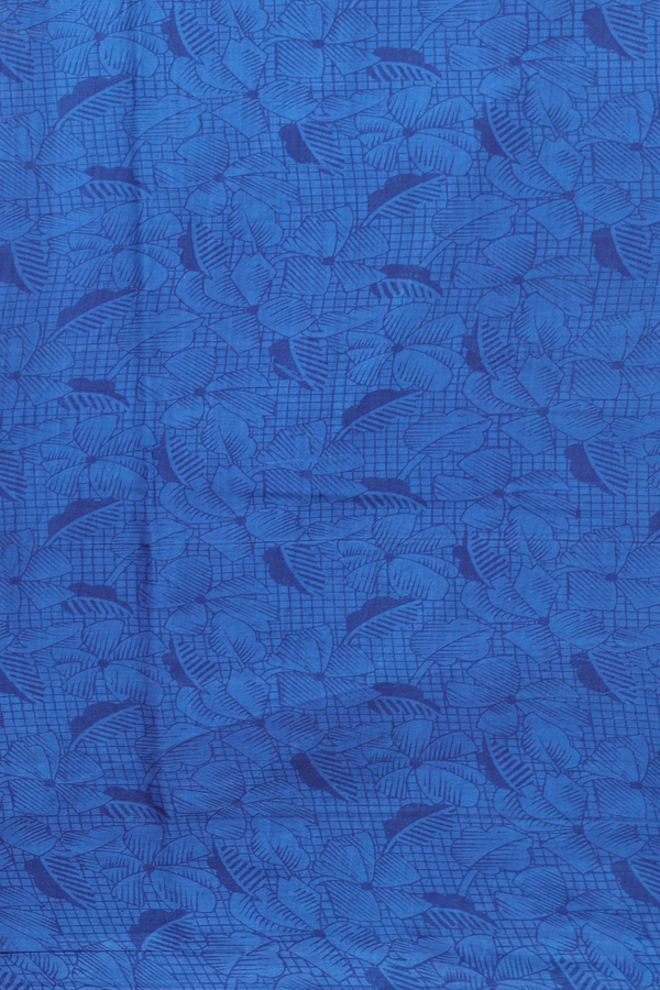 Printed Silk Saree In Cobalt Blue With Floral Design
