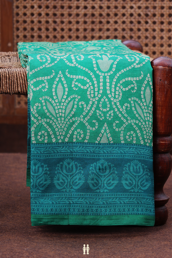 Printed Silk Saree In Green With Allover Design