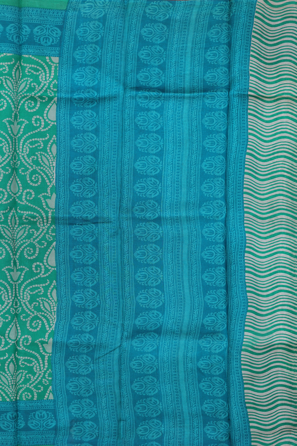 Printed Silk Saree In Green With Allover Design