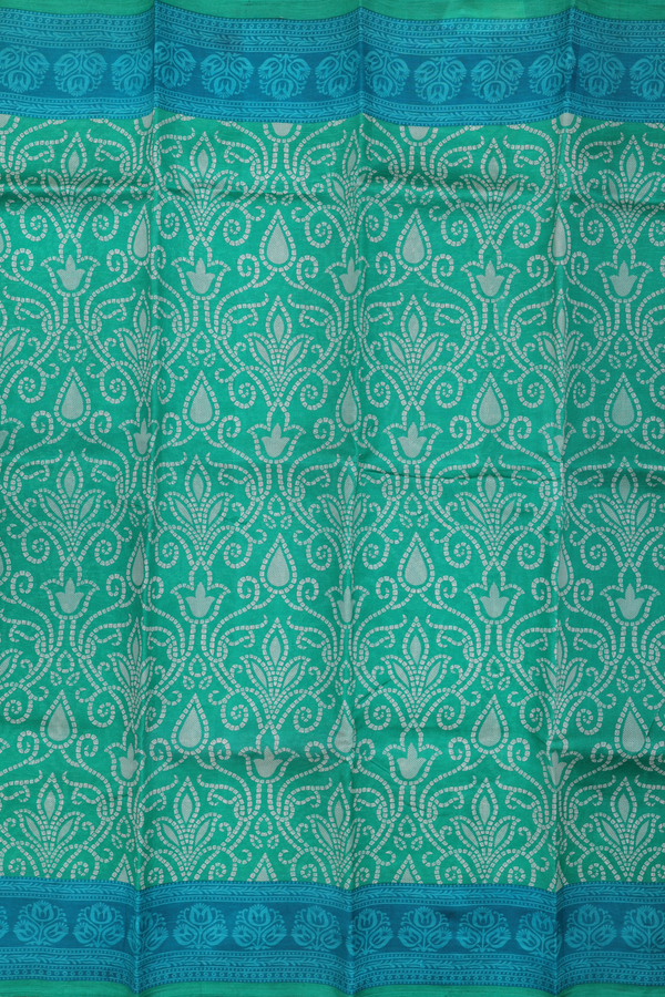 Printed Silk Saree In Green With Allover Design