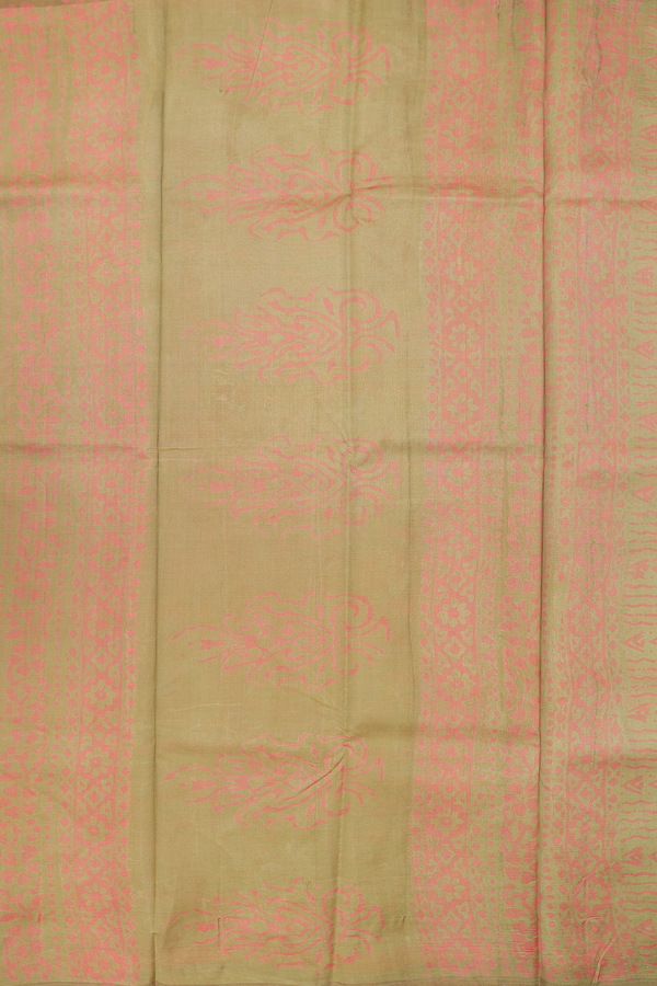 Printed Silk Saree In Olive Green With Allover Design