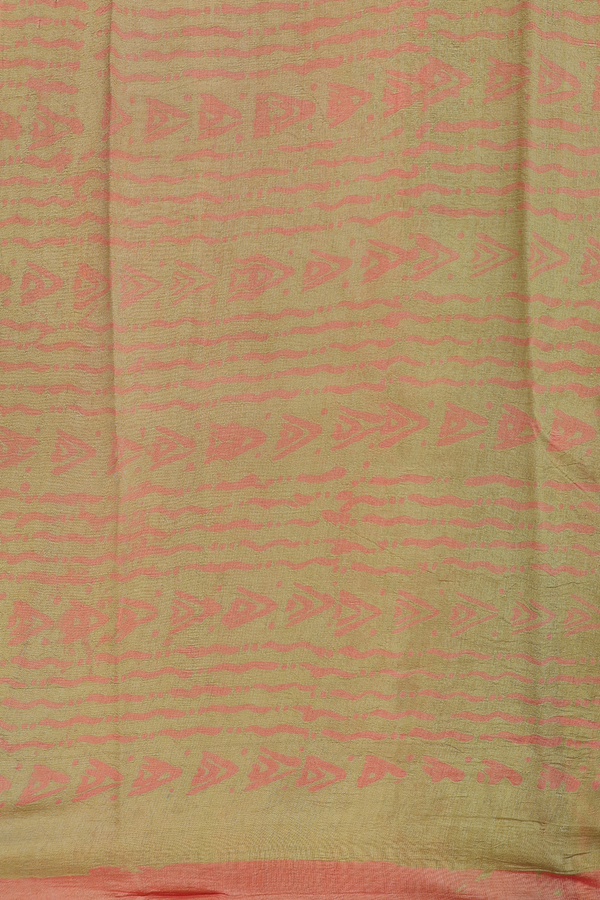Printed Silk Saree In Olive Green With Allover Design
