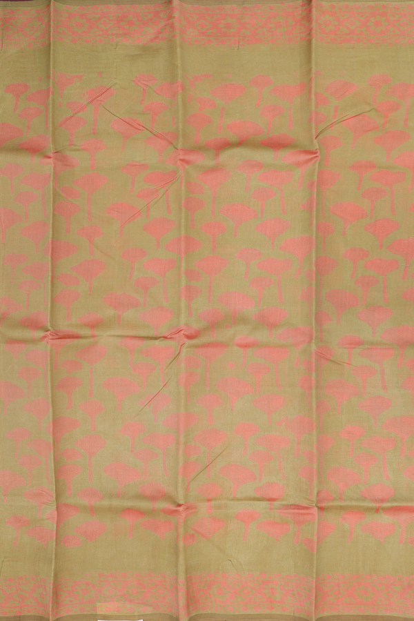 Printed Silk Saree In Olive Green With Allover Design