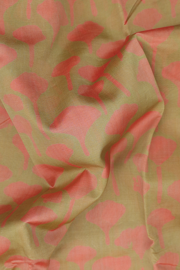 Printed Silk Saree In Olive Green With Allover Design