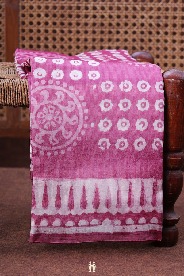 Printed Silk Saree In Dusty Lavender With Chakram Design