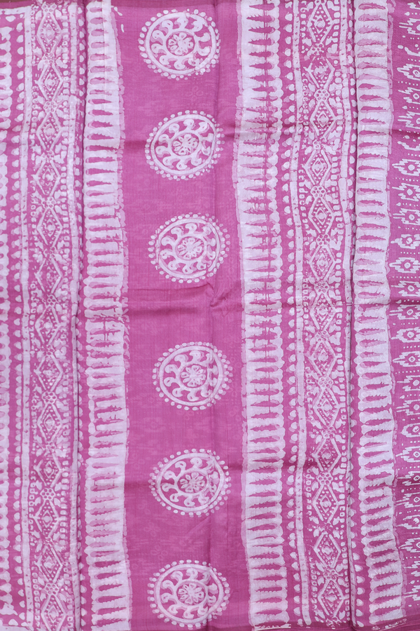 Printed Silk Saree In Dusty Lavender With Chakram Design