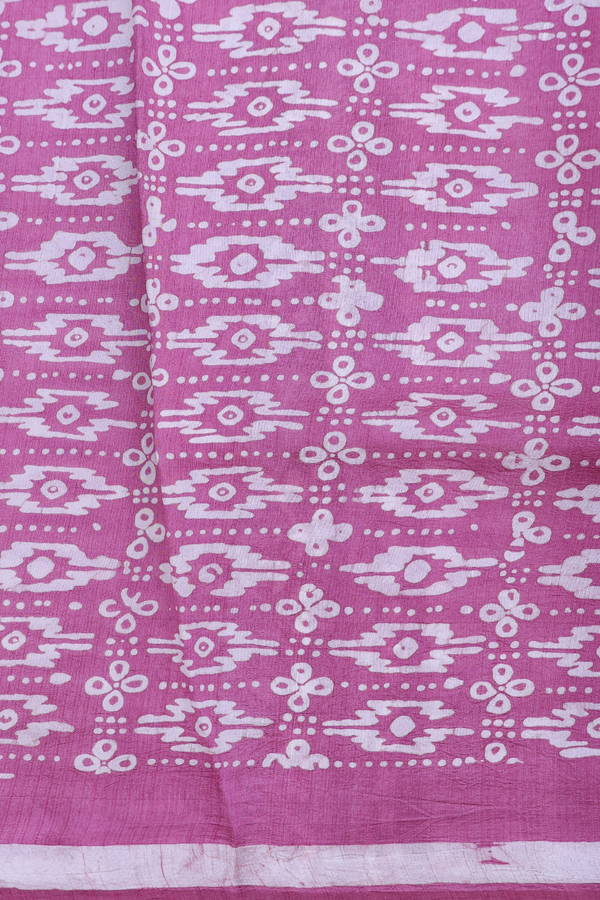 Printed Silk Saree In Dusty Lavender With Chakram Design