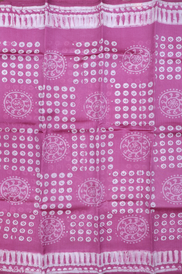 Printed Silk Saree In Dusty Lavender With Chakram Design