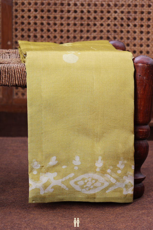 Printed Silk Saree In Light Olive With Floral Motifs