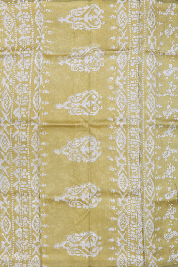 Printed Silk Saree In Light Olive With Floral Motifs