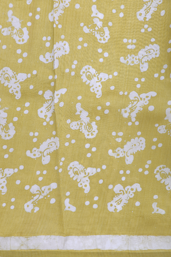 Printed Silk Saree In Light Olive With Floral Motifs