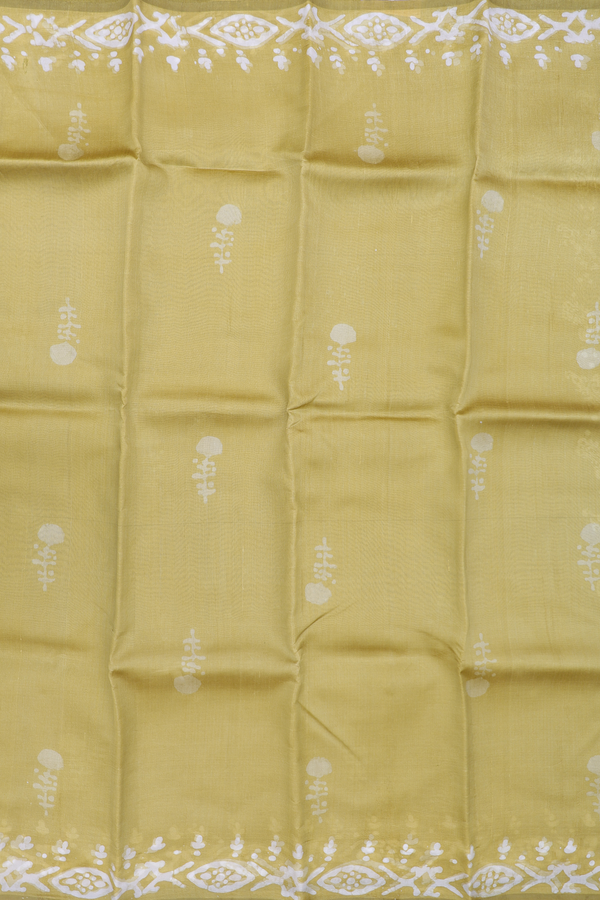 Printed Silk Saree In Light Olive With Floral Motifs