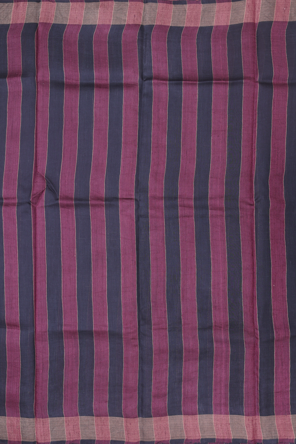 Tussar Silk Saree In Black And Brown With Stripes Design