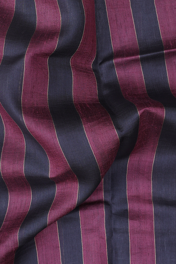Tussar Silk Saree In Black And Brown With Stripes Design