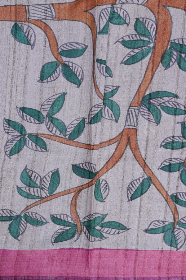 Tussar Silk Saree In Black And Green With Stripes Design