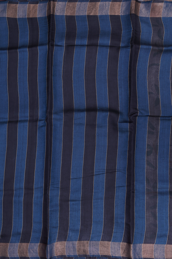 Tussar Silk Saree In Black And Green With Stripes Design