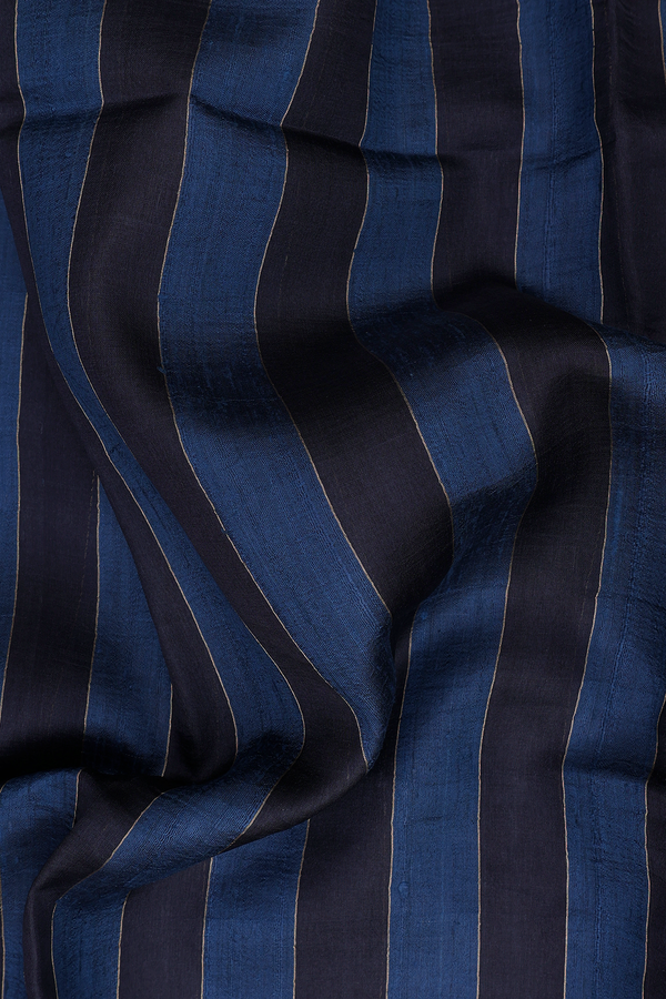 Tussar Silk Saree In Black And Green With Stripes Design