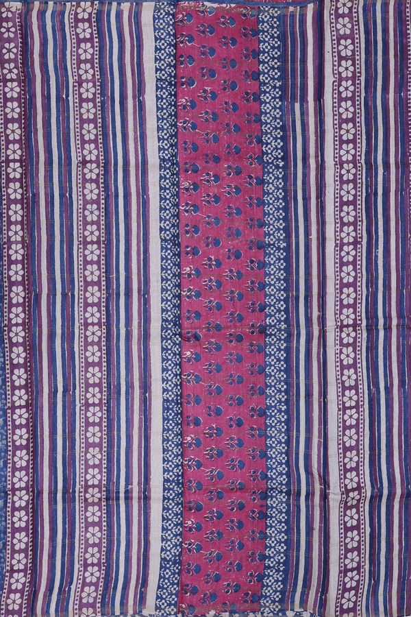 Tussar Silk Saree In Dark Pink With Checks Design