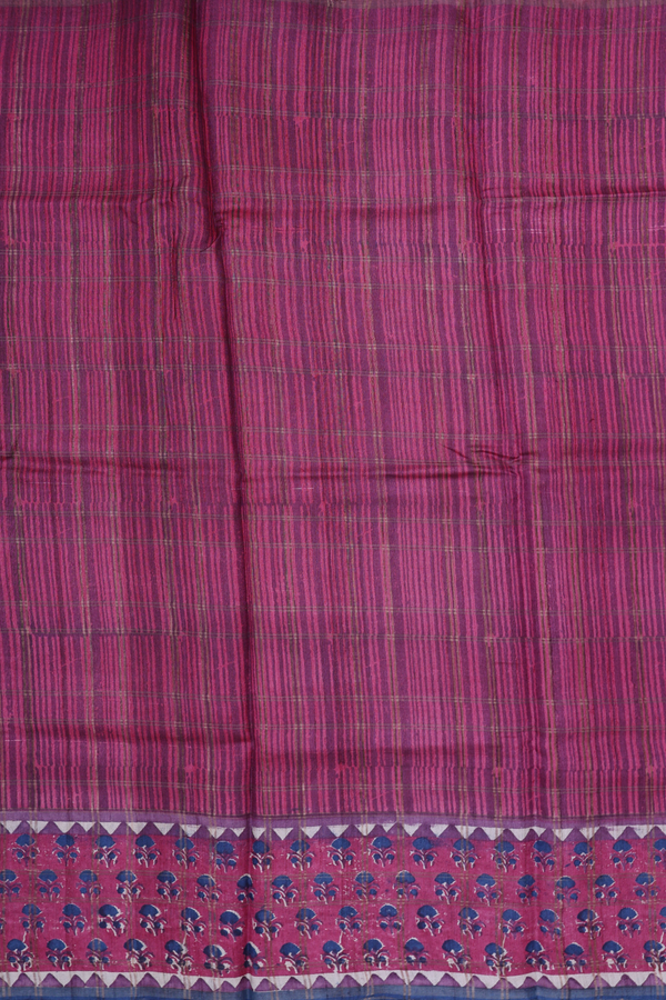 Tussar Silk Saree In Dark Pink With Checks Design