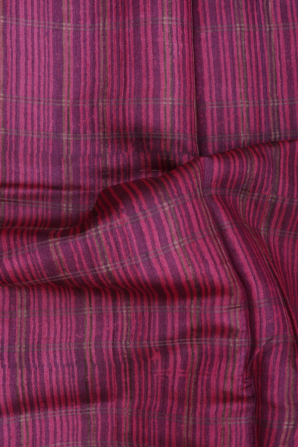 Tussar Silk Saree In Dark Pink With Checks Design