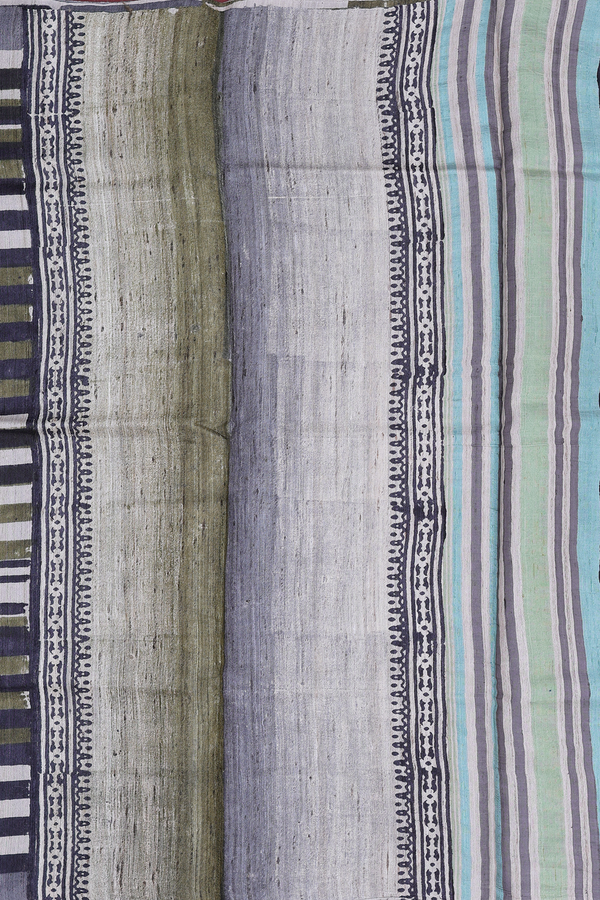 Tussar Silk Saree In Multicolor With Geometric Design