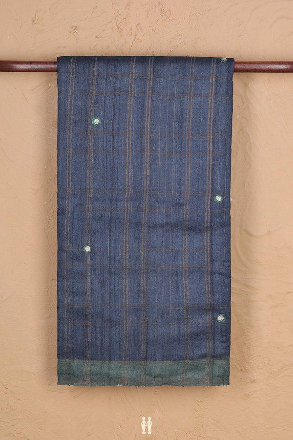 Tussar Silk Saree In Charcoal Grey With Checks Design