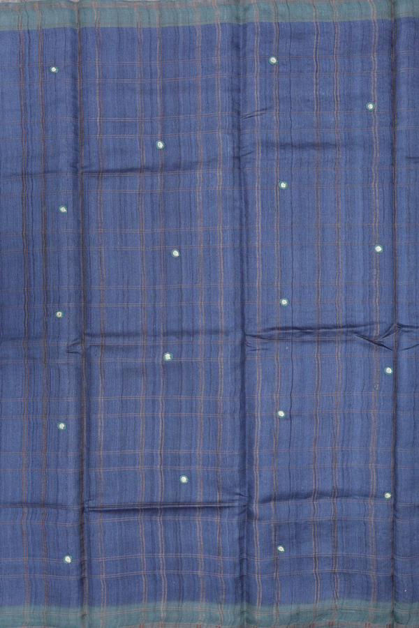Tussar Silk Saree In Charcoal Grey With Checks Design