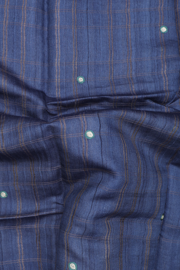 Tussar Silk Saree In Charcoal Grey With Checks Design