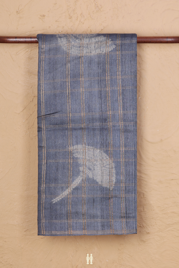 Tussar Silk Saree In Grey Along Checks With Motifs